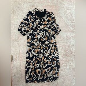 TCEC Black and Brown Abstract Long Sleeve Dress